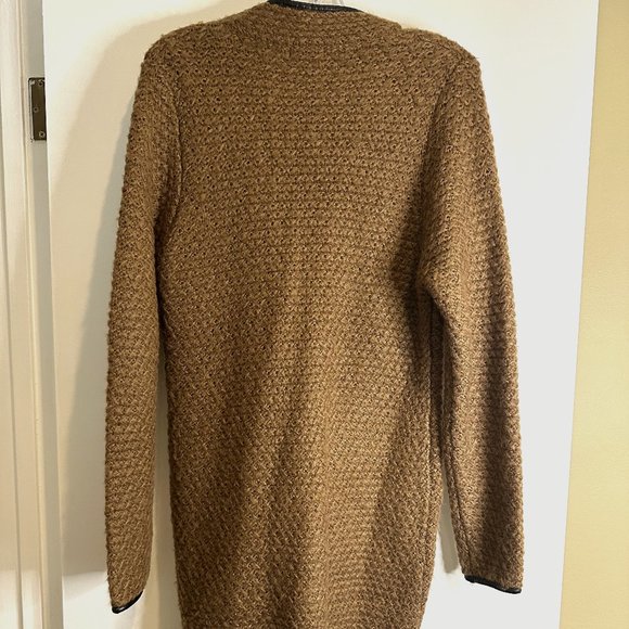 New Large Baciano zip front Brown Cardigan with black leather accents - Picture 2 of 4